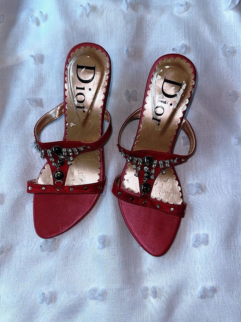 Dior Red Crystal Accent Women's Sandals size 5
